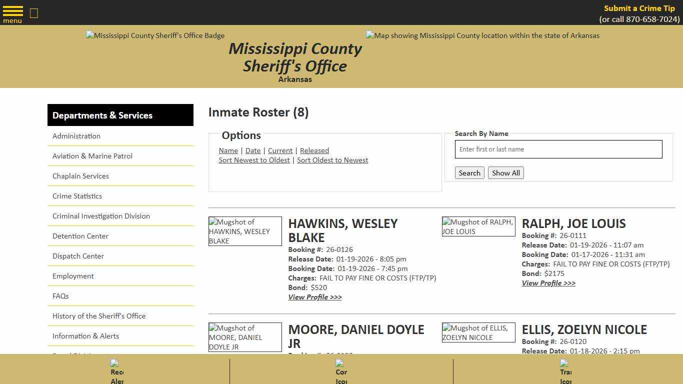 Inmate Roster - Released Inmates Booking Date Descending - Mississippi County AR Sheriff